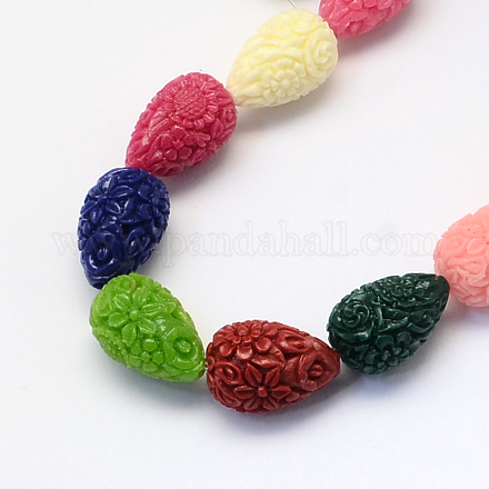 Dyed Synthetic Coral Teardrop Beads X-CORA-Q023-08-1