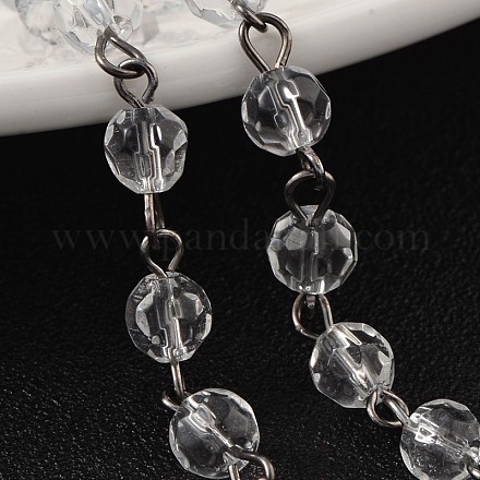 Handmade Faceted Round Transparent Glass Beads Chains for Necklaces Bracelets Making AJEW-JB00153-01-1