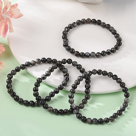 Эластичные браслеты из натуральных бусин ларвикита X-BJEW-K212-A-046-1