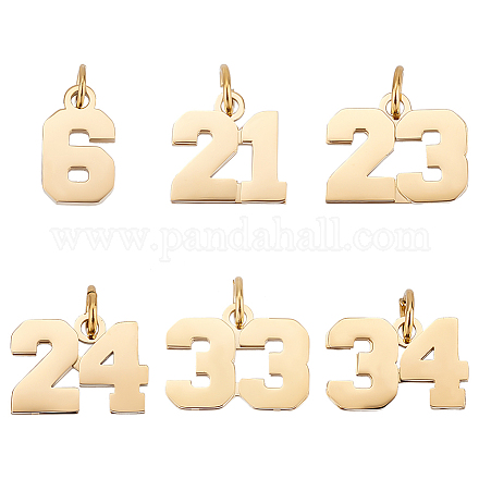 Unicraftale 6 pièces 6 style pendentifs nombre d'or 316 pendentifs chirurgicaux en acier inoxydable chiffre significatif breloques métal sport numéro collier pendentifs 12~14mm breloques pour la fabrication de bijoux STAS-UN0040-38G-1