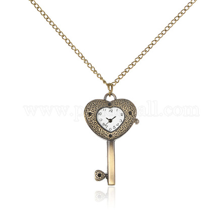 Valentines Gift Alloy Key Pendant Necklace Quartz Pocket Watch WACH-N006-05-1