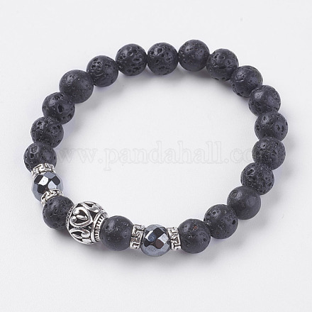 Bracelets extensibles en perles de lave naturelle BJEW-E326-05-1