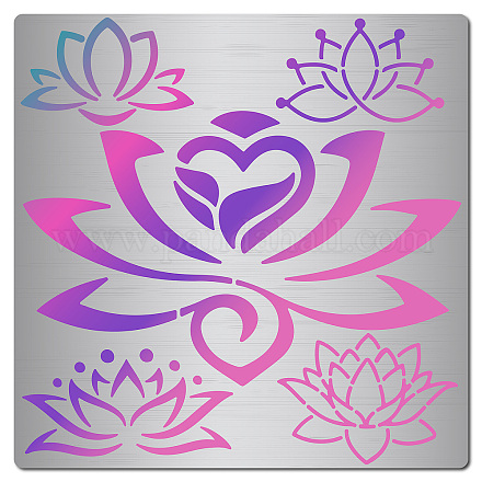 Gorgecraft 6.3 pollice stencil in metallo di loto riutilizzabile fiore yoga modelli in acciaio inox pittura floreale strumento diario per dipingere su parete di legno DIY-WH0238-082-1