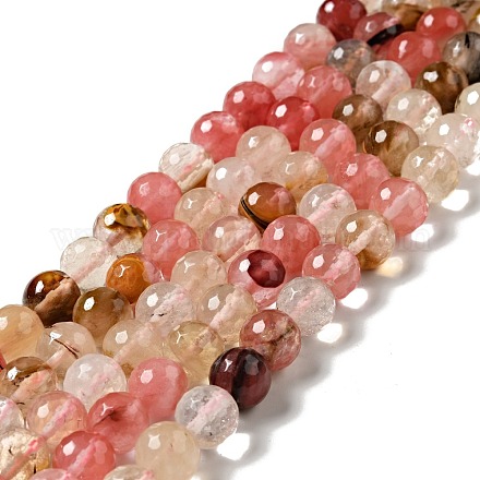 Chapelets de perles en verre de quartz de cerise G-P476-01D-01-1