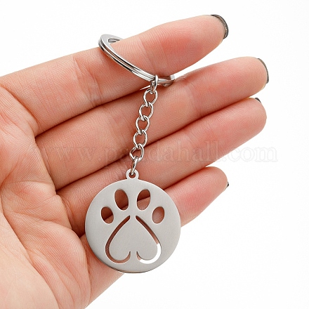 201 Stainless Steel Hollow Cat Paw Print Pendant Keychain PW-WG99961-02-1
