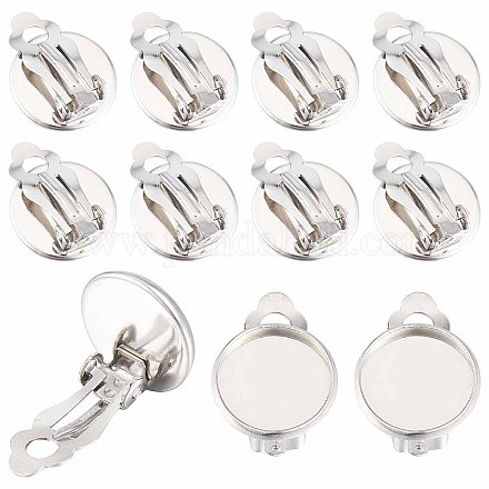 SUNNYCLUE 1 Box 50Pcs 12mm Clip on Earrings Findings Earring Cabochon Settings Stainless Steel Earring Converters Round Flat Back Tray Earring Clips for Non Pierced Ears jewellery Making DIY Crafts STAS-SC0004-24-1