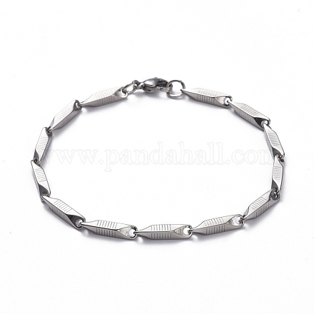 Unisexo 304 acero inoxidable pulseras de cadena de eslabones de barra BJEW-L637-37-P-1