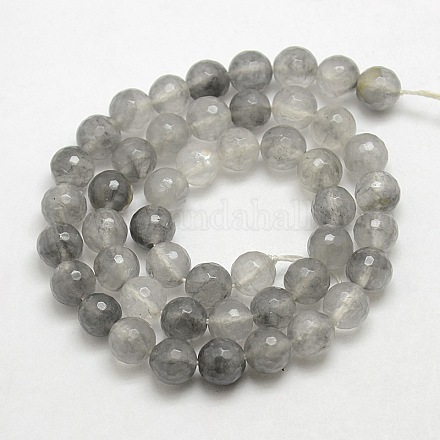 Natural Gemstone Cloudy Quartz Faceted Round Bead Strands G-O021-8mm-03A-1