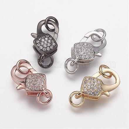 Brass Micro Pave Grade AAA Cubic Zirconia Lobster Claw Clasps & Jump Rings ZIRC-K059-02-NR-1
