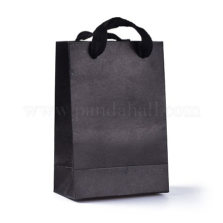 クラフト紙袋  ギフトバッグ  ショッピングバッグ  コットンコードハンドル付き  ブラック  18.9x12.9x0.3cm CARB-WH0009-01B-01-1