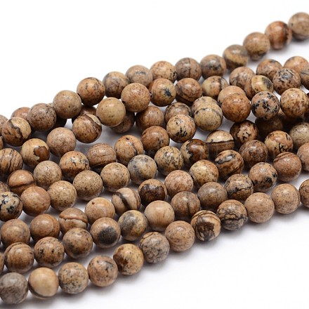 Naturelle jaspe d'image chapelets de perles rondes G-J303-08-6mm-1
