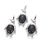 Natural Dyed & Heated Black Agate Pendants, with Brass Findings, Penguin, Platinum, 34~35x24~25x5~8mm, Hole: 8x5mm