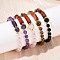 Natural Mixed Stone with Brass Round & Prism Beaded Bracelets for Women, Real 18K Gold Plated, Long-Lasting Plated, Rack Plating, Chakra, 8-1/8 inch(20.5cm)
