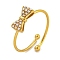 Bowknot 304 Stainless Steel Adjustable Ring for Women, ABS Plastic Imitation Pearl Finger Rings, Golden, Bowknot: 5.5x11mm, US Size 8 1/4(18.3mm)