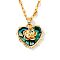 Barss Heart Flower Pendant Necklaces for Women, Valentine's Day Gift, Golden, Green, 15.75 inch(40cm)