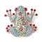 Gunmetal Zinc Alloy Rhinestone Brooches, Colorful, Frog, 57x59.5mm