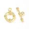 Tibetan Style Alloy Ring Toggle Clasps, Golden, Ring: 19x14x3mm, Hole: 1~1.8mm, Bar: 20x8x3mm, Hole: 1~1.8mm