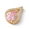 Rack Plating Brass Micro Pave Cubic Zirconia Slide Charms, Long-Lasting Plated, Cadmium Free & Lead Free, Real 18K Gold Plated, Teardrop, Pink, 16x11x6mm, Hole: 5x1mm