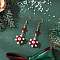 Glass Seed Beads Dnagle Earrings, Snowflake, Golden, Red, 55x16mm