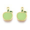304 Stainless Steel Enamel Charms, Apple Charm, Ion Plating(IP), Real 14K Gold Plated, Pale Green, 12x8.1x0.9mm, Hole: 1mm