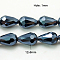 Electroplate Glass Beads Strands, Faceted, Drop, Black Plated, 12x8mm, Hole: 1mm, about 58pcs/strand, 61cm