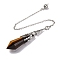 Natural Tiger Eye Pointed Dowsing Pendulum Big Pendants, Lead Free & Cadmium Free, with Platinum Tone Brass Findings, Hexagonal Cone, 265mm, Hole: 2mm