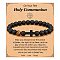 Cross Natural Tiger Eye & Frosted Black Obsidian Round Beads Stretch Bracelets for Men Women, 7-1/8 inch(18cm)