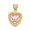 Brass Micro Pave Cubic Zirconia Pendants, Heart, Rack Plating, Long-Lasting Plated, Lead Free & Cadmium Free, Pink, 21mm, Hole: 1.5mm
