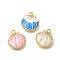 Brass Enamel Pendants, Shell Shape Charms, Rack Plating, Long-Lasting Plated, Lead Free & Cadmium Free, Real 18K Gold Plated, Mixed Color, 13x12x3mm, Hole: 1.2mm