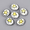 Handmade Porcelain Beads, Famille Rose Porcelain, Oval & Star, Champagne Yellow, 20x16~16.5x5~5.5mm, Hole: 1.6~1.8mm