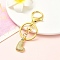 Brass Micro Pave Cubic Zirconia Keychain, with Iron Findings, Letter L, 8.8cm