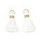Polyester Pendants, Tassels, with Golden Iron Jump Rings, White, 23~25x14~20x7~10mm, Hole: 4.5mm