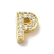 Brass Micro Pave Cubic Zirconia Beads, Lead Free & Cadmium Free, Long-Lasting Plated, Real 18K Gold Plated, Letter P, 12x9x5mm, Hole: 9x2mm
