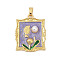 Brass Enamel Pendants, with Imitation Pearls, Rectangle with Leaf Charms, Rack Plating, Lasting Plated, Cadmium Free & Lead Free, Lilac, 25x19.5x5.5mm, Hole: 4x3mm