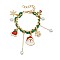 Christmas Alloy Enamel Imitation Pearl and Faux Leather Charm Bracelets for Women, Christmas Bell & Santa Claus, Green, 6-3/4 inch(17cm)