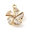 Brass Micro Pave Clear Cubic Zirconia Pendants, Flower Charms, Clear, 14.5x13x3mm, Hole: 1.2mm