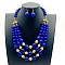 Acrylic Round Beaded Multilayer Necklaces & Dangle Earrings Sets, Golden, Blue, 500mm