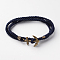 Two Loops Polyester Cord Wrap Bracelets, with Anchor Antique Bronze Tone Alloy Findings, Marine Blue, 415x3mm