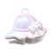 UV Plating Acrylic Pendants, Hat, White, 36.5x45x11.5mm, Hole: 3.5mm
