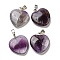 Natural Amethyst Pendants, Heart, with Brass Findings, Platinum, 22~23x20~20.5x6~7.5mm, Hole: 5x8mm