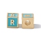 Rack Plating Brass Enamel Beads, Cadmium Free & Nickel Free & Lead Free, Real 18K Gold Plated, Cube with Letter, Sky Blue, Letter.R, 6x6x6mm, Hole: 2.5mm