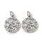 Brass Pendents, Flat Round Charms, with Jump Ring, Platinum, 15x12.5x2.8mm, Hole: 3mm