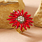 Alloy with Glass Finger Rings for Women, Sunflower, Golden, Red, 32mm, Inner Diameter: 17mm