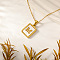 Rectangle 304 Stainless Steel Pave Natural White Shell Initial Pendant Necklaces for Women, Real 18K Gold Plated, Letter M, 15.75 inch(40cm)