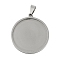 Non-Tarnish 201 Stainless Steel Pendant Cabochon Settings, Flat Round Charms, Stainless Steel Color, Tray: 30mm, 36.5x32.5x2mm, Hole: 8x4.5mm