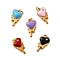 304 Stainless Steel Enamel Pendants, with Rhinestone, Heart, Ion Plating(IP), Real 18K Gold Plated, with Jump Ring, Mixed Color, 14x8x4.5mm, Hole: 2.4mm