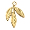 Ion Plating(IP) 304 Stainless Steel Pendants, Leaf Charm, Real 14K Gold Plated, 24.5x16.5x1.5mm, Hole: 2.5mm