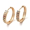 Brass Micro Pave Colorful Cubic Zirconia Hoop Earrings, Rectangle, Light Gold, 25x26x4.5mm