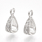 Brass Cubic Zirconia Tube Bails, Loop Bails, teardrop, Clear, Nickel Free, Real Platinum Plated, 9.5x5x3mm, Hole: 1.2mm
