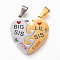 304 Stainless Steel Split Pendants, with Enamel, Heart with Word Best Friend, Golden & Stainless Steel Color, 33x31x2.5mm, Hole: 5x10mm